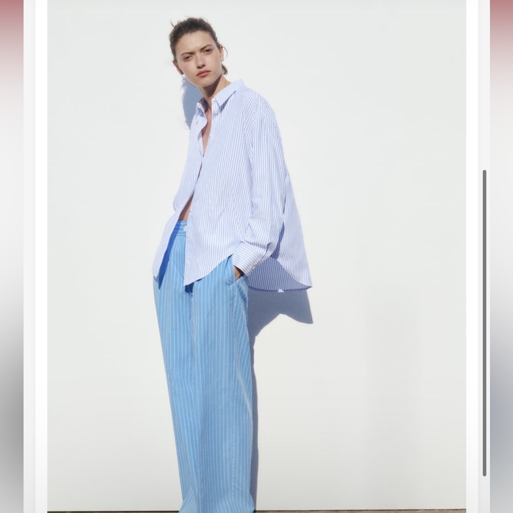 Zara Light Blue Striped Button Down Shirt